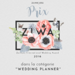 Récompense ZIWA - Zankyou International Wedding Awards de 2016 des meilleurs wedding planner de votre région